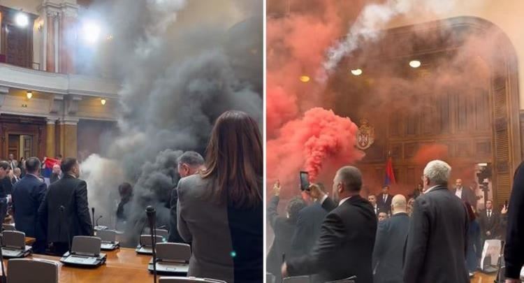 Gaz lotësjellës dhe vezë në parlamentin serb, ​Kamberi publikon videon: Bërnabiç po insiston të mbahet seanca